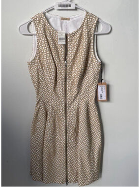 Alaïa Mini Dress Size 6 Beige White Geometric Pattern NWT